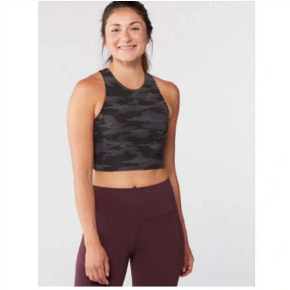 Athleta Conscious Printed Crop Top Black Camo S
